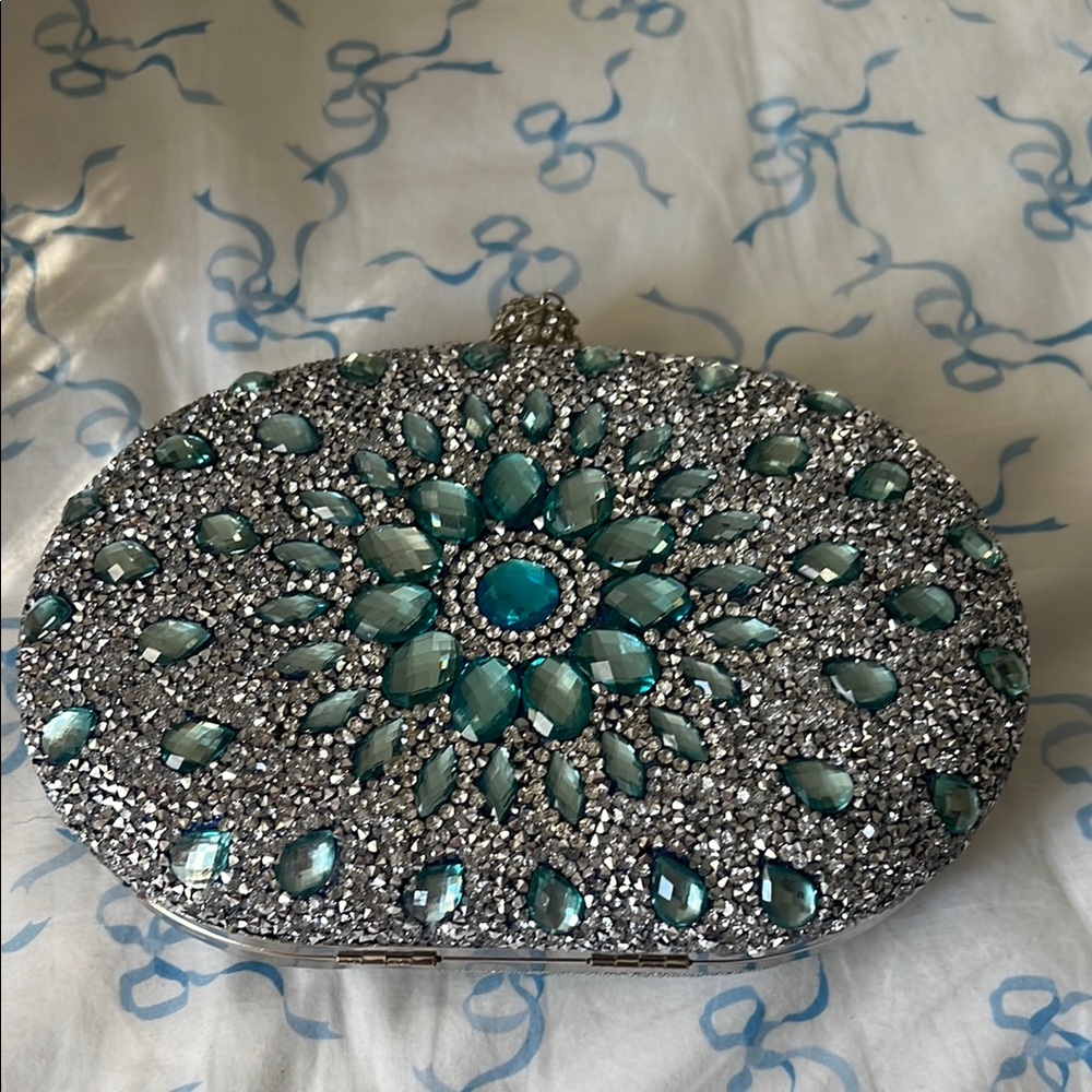 Silver and Blue Jeweled Clutch